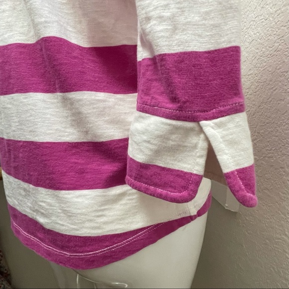 J.CREW Pink & White Ringspun Striped Henley Sz M - Picture 3 of 5